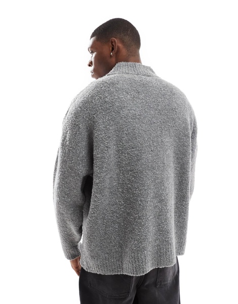 ASOS DESIGN super oversized boxy fit textured knit v neck sweater in gray