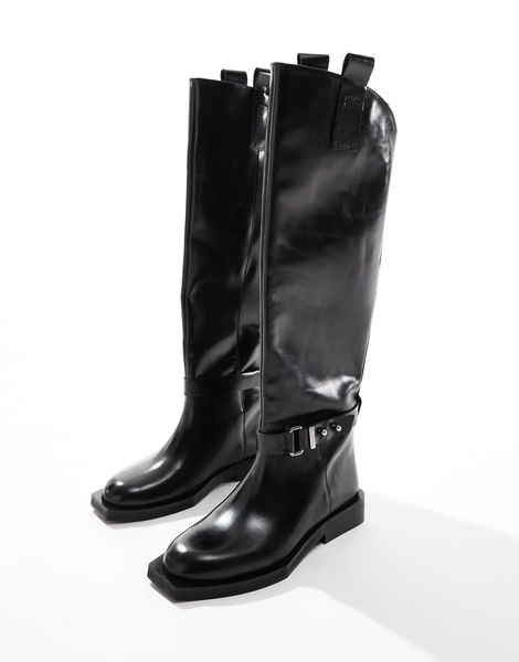 ASOS EDITION premium leather over the knee riding boots in black