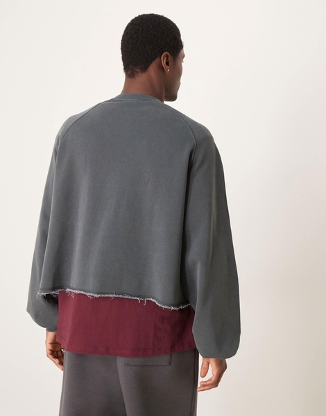 ASOS DESIGN oversized cropped sweatshirt with raw hem in charcoal