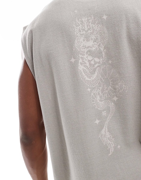 ASOS DESIGN oversized textured tank top in stone with back print