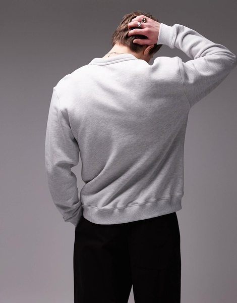 ARKET midweight terry cardigan with v-neck in light gray