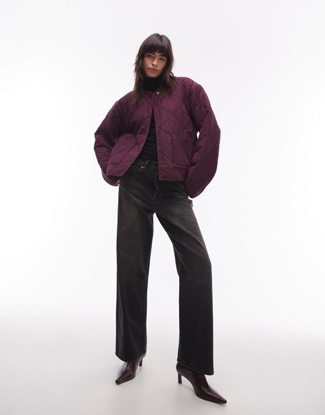 Topshop washed quilted liner jacket in burgundy