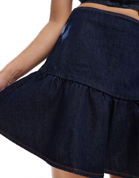 ASOS DESIGN denim tiered mini skirt in dark indigo