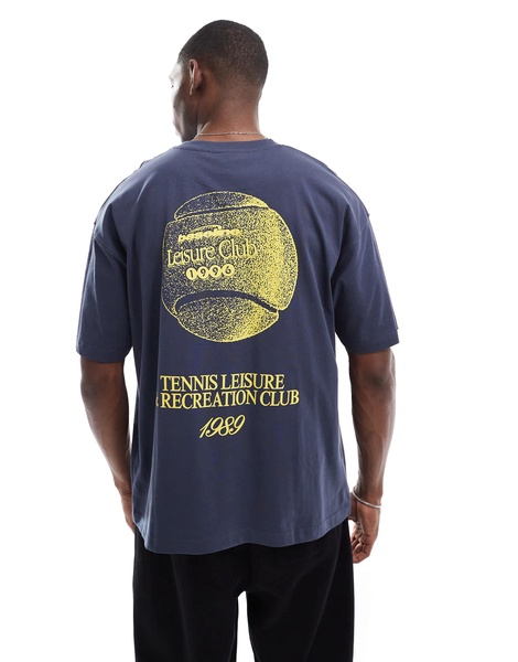 ASOS DESIGN oversized T-shirt with sports graphic in navy
