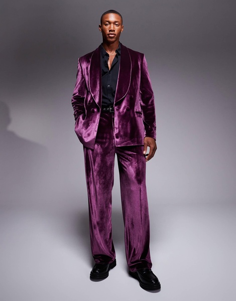 ASOS DESIGN double breasted regular suit jacket in burgundy velvet