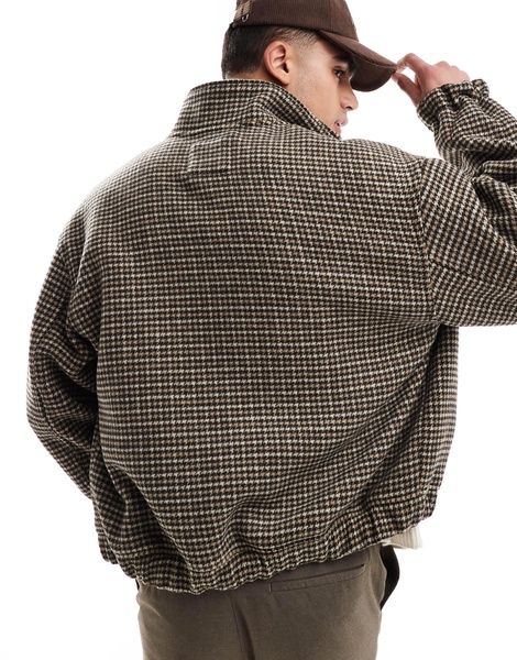 Bershka checked bomber jacket in brown