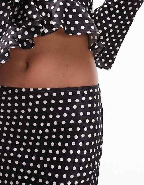 Topshop satin jacquard bias maxi skirt in mono polka dot - part of a set