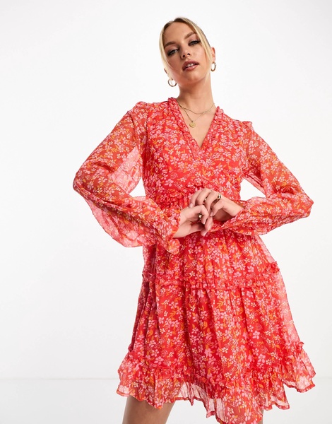 Vero Moda ruffle layered mini dress in red floral