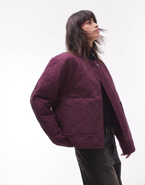 Topshop washed quilted liner jacket in burgundy