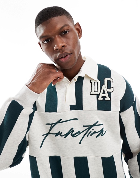 Bershka striped rugby polo in green and white