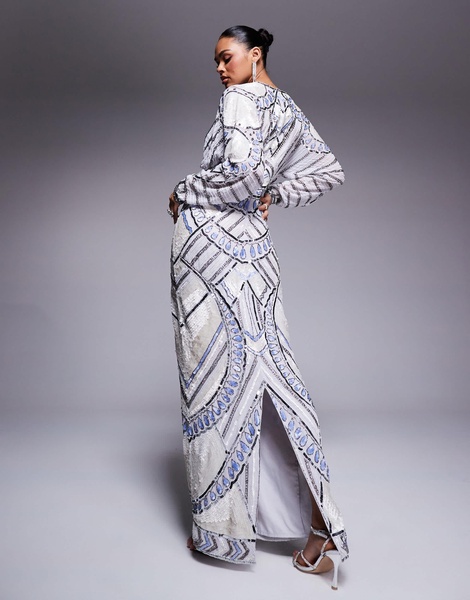ASOS DESIGN embellished batwing maxi dress in pale blue