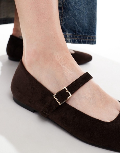 ASOS DESIGN Wide Fit Lottie Mary Jane ballet in brown