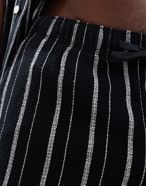 Bershka textured stripe short in black - part of a set