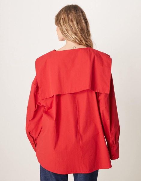 ASOS DESIGN poplin oversized tie front collar blouse in red