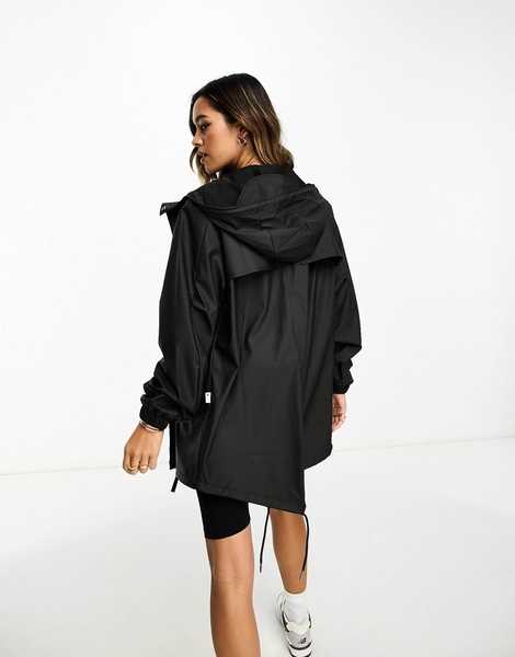 Rains waterproof hooded fishtail jacket in black