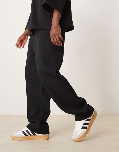 ASOS DESIGN wide leg sweatpants with pin tuck in black - part of a set