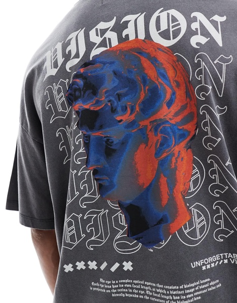ADPT oversized t-shirt with statue back print in washed gray