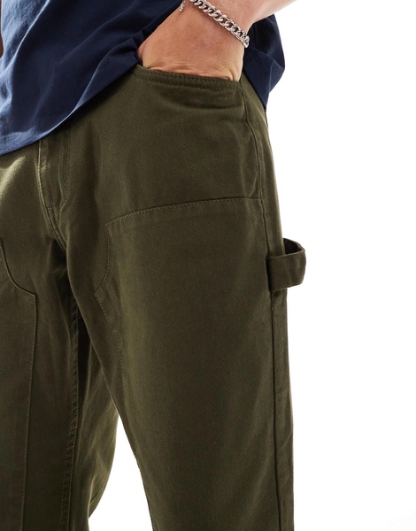 Another Influence relaxed straight leg carpenter pants in dark green