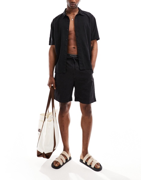 Bershka linen look shorts in black - part of a set