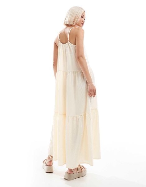 Brave Soul strappy maxi dress with smock detail in buttermilk yellow