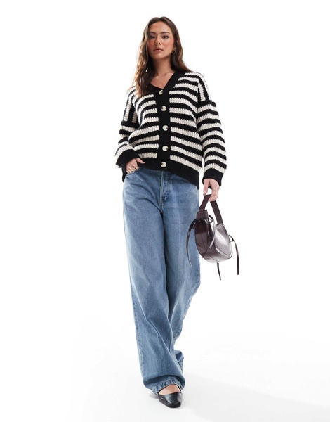 ASOS DESIGN chunky oversized cardigan in black and white stripe