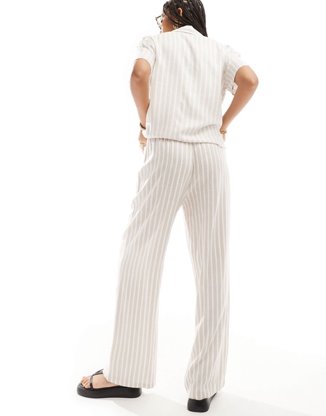 Stradivarius linen-look pull-on pants in beige stripe - part of a set