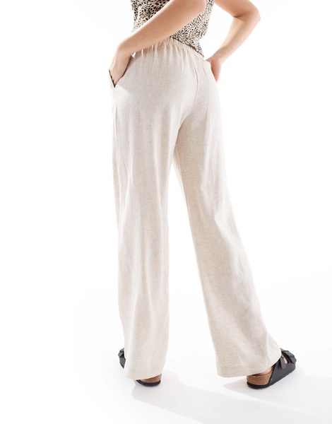 Bershka tie waist wide leg linen-rich pants in sand