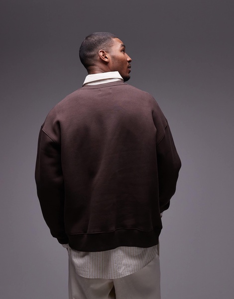 Topman heavyweight oversized fit sweatshirt with Paris embroidery in brown