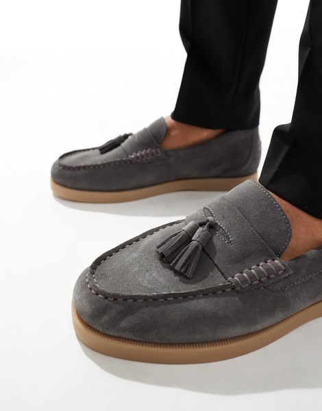 ASOS DESIGN boat shoes in gray suede with natural sole