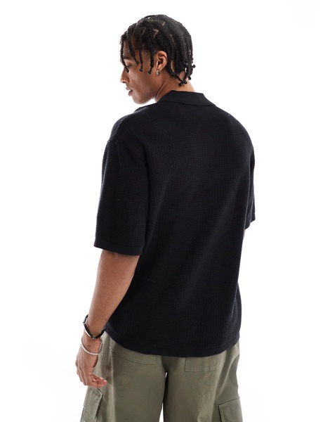 Bershka button up knit shirt in black