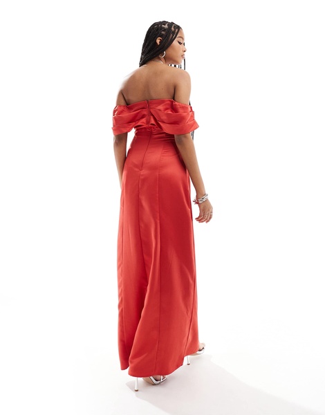 Anaya bardot satin maxi dress in red