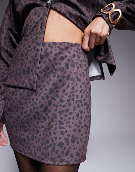 ASOS DESIGN mini skirt in plum animal print - part of a set