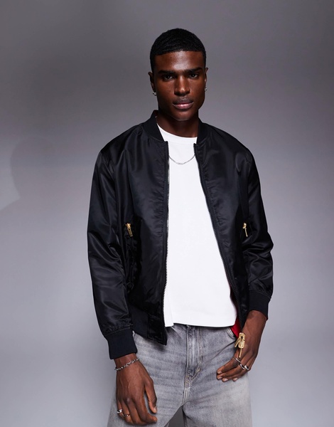 Armani Exchange reversible lunar capsule snake bomber jacket in black and red
