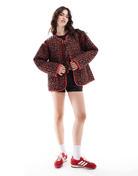 ASOS DESIGN quilted floral jacket in red
