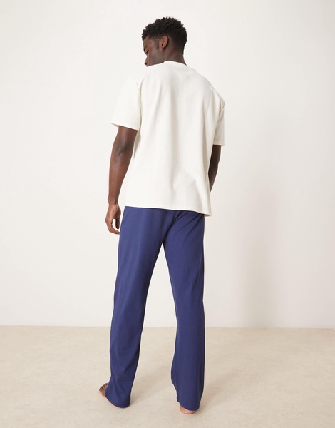 ASOS DESIGN henley waffle pajama set in navy and white