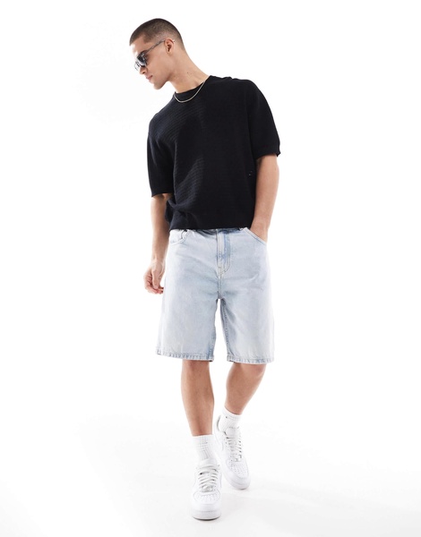 Bershka knit textured t-shirt in black