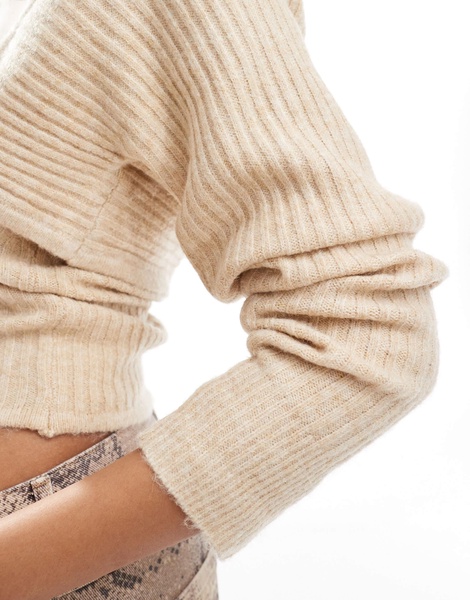 Pieces relaxed knit bolero in cream melange - part of a set