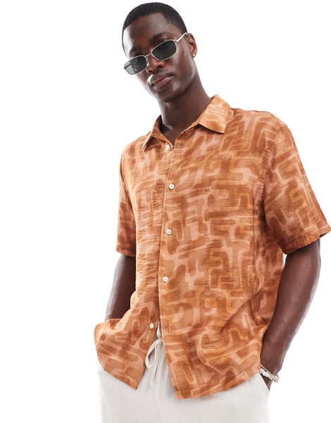 Bershka abstract graphic print shirt in burnt red