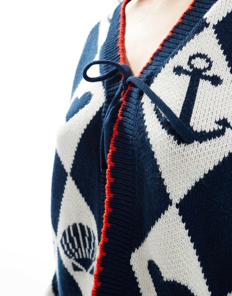 Miss Selfridge nautical jacquard cardigan in navy