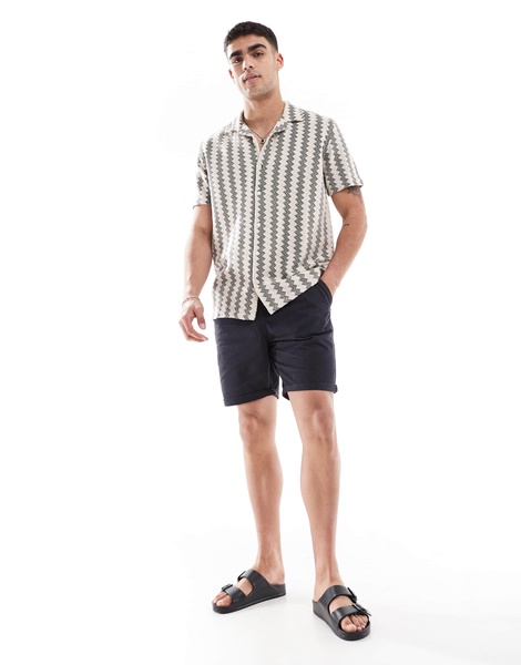 Brave Soul short sleeve knit shirt with textured stripe in gray and white