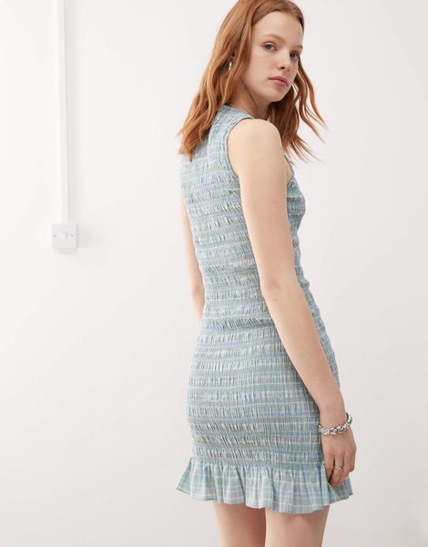 Amy Lynn sleeveless shirred mini dress in mint check