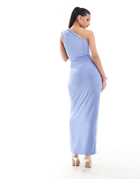 Aria Cove exclusive slinky one shoulder thigh split maxi dress in light blue