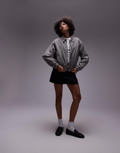 Topshop check cotton jacket with center front zip in multi