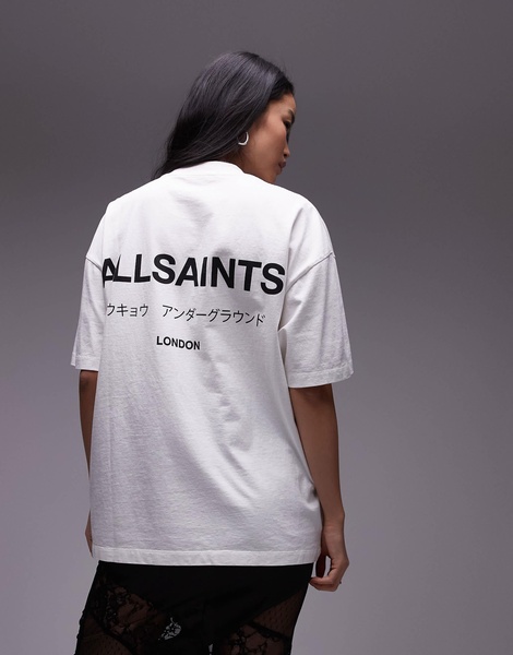 AllSaints Underground oversized T-shirt with back logo in white