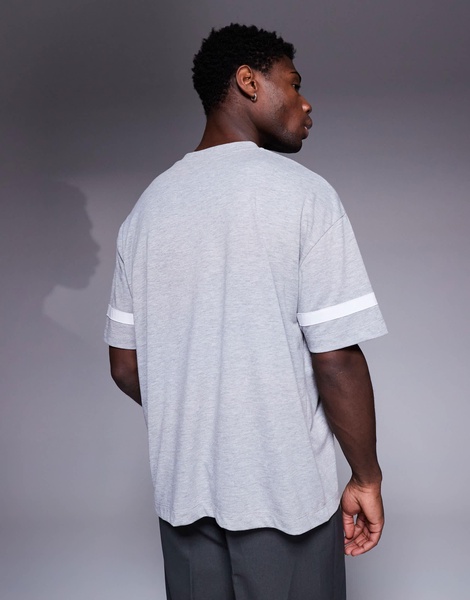 ASOS DESIGN oversized v neck t-shirt with contrast panel in gray heather