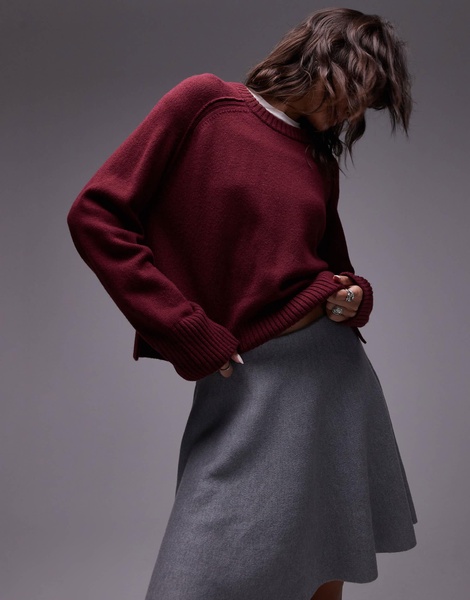 ARKET wool crew neck sweater in burgundy