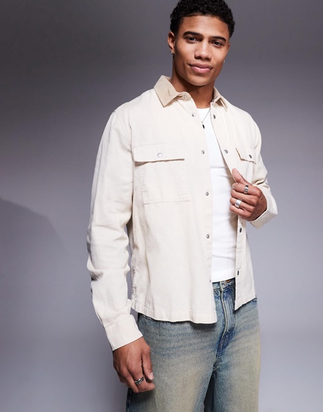 ASOS DESIGN boxy textured overshirt in ecru