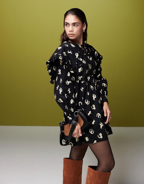 ASOS DESIGN collar detail mini dress in horse print