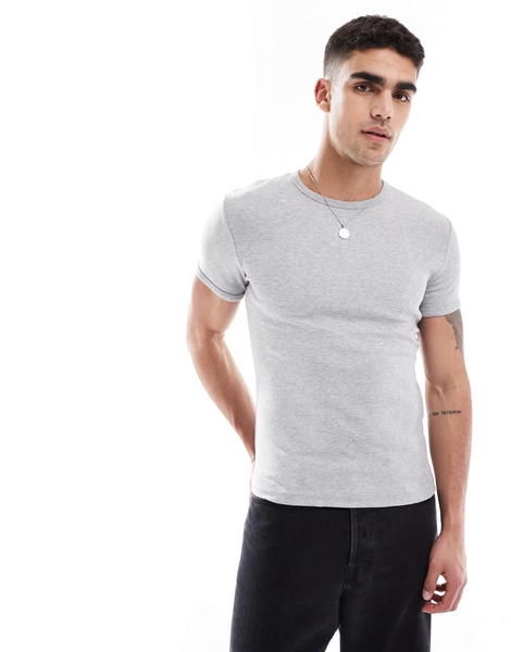 Bershka slim fit ribbed T-shirt in gray
