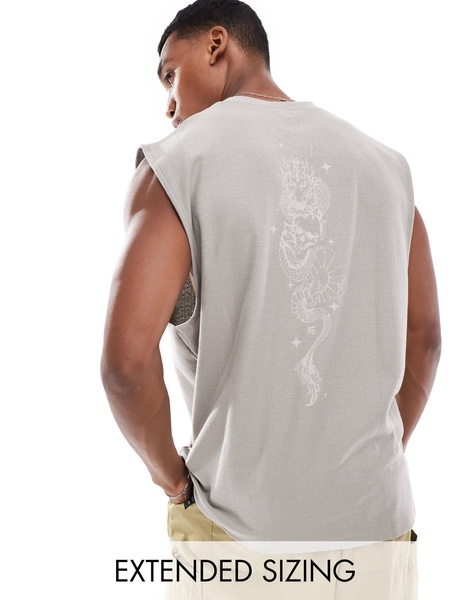 ASOS DESIGN oversized textured tank top in stone with back print
